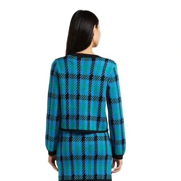 SUNCOO Paris Women's Blue Black Plaid Check Gold Button Gaya Cardigan Jacket T1 - Picture 2 of 12